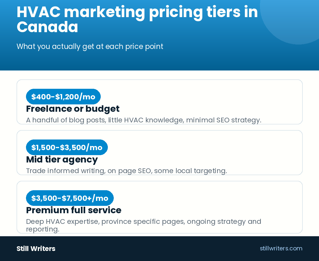 HVAC marketing pricing tiers in Canada