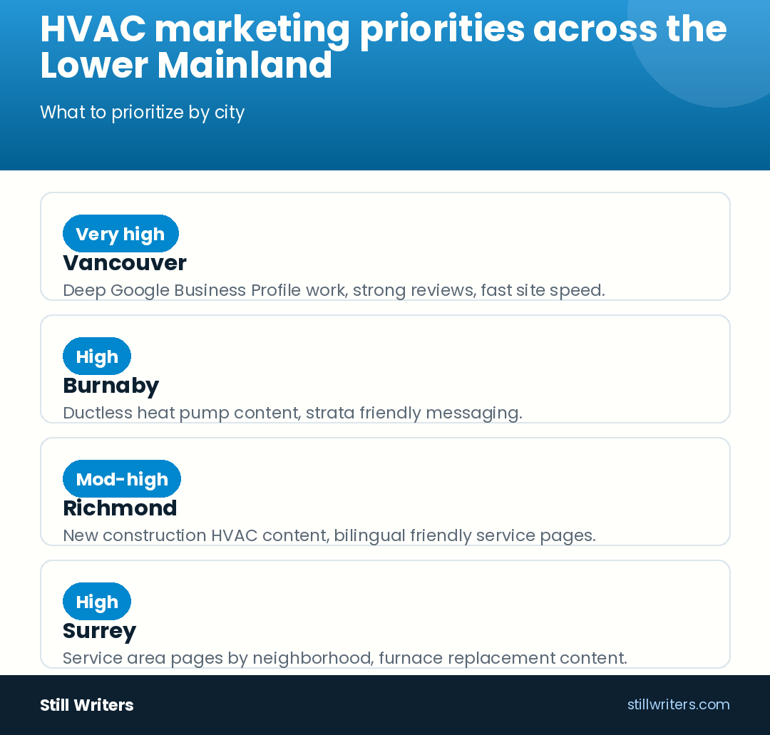HVAC marketing priorities across the Lower Mainland